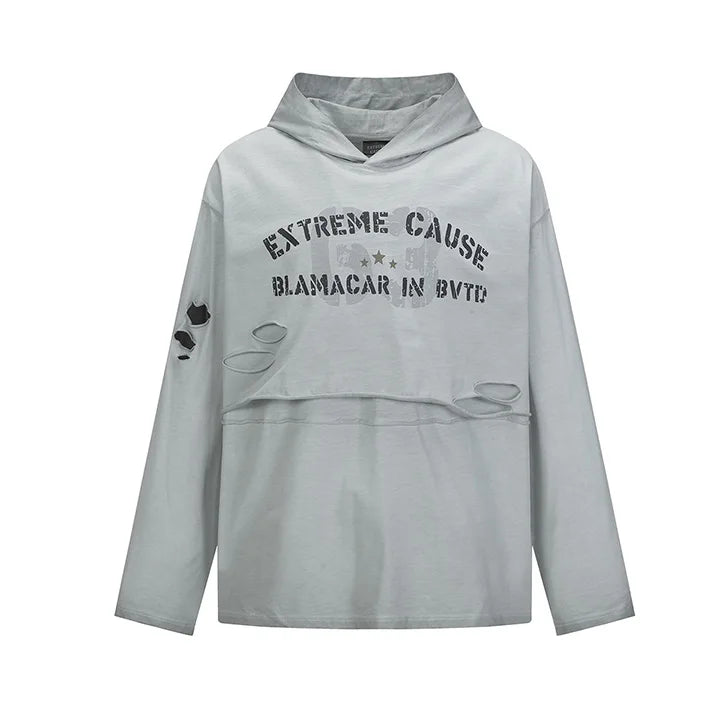 Harkuju Oversized Ripped Sweatshirt Streetwear Hip Hop Casual Pullover Hoodies For Male Spring Autumn