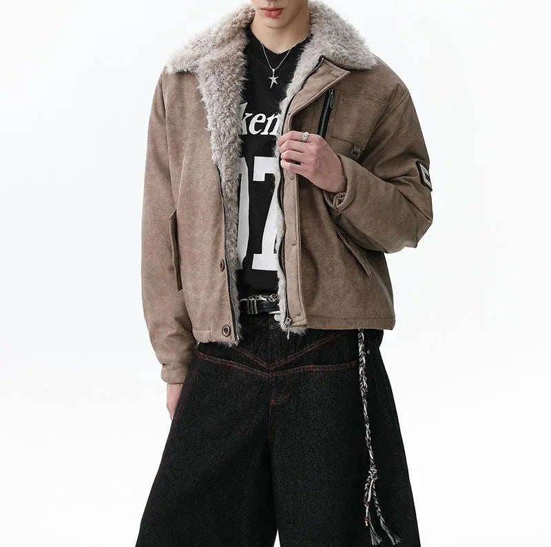 Vintage Fashion Casual Jacket Coats Fur Collar Harakuju Streetwear Outwear Tops For Male Windbreak