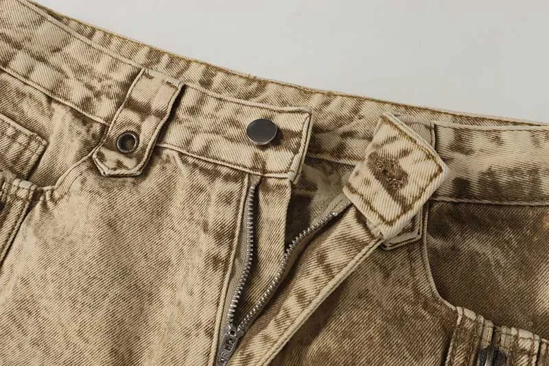 Hip Hop Vintage Cargo Jeans Pants Washed Harakuju Ripped Denim Trousers For Male Patchwork