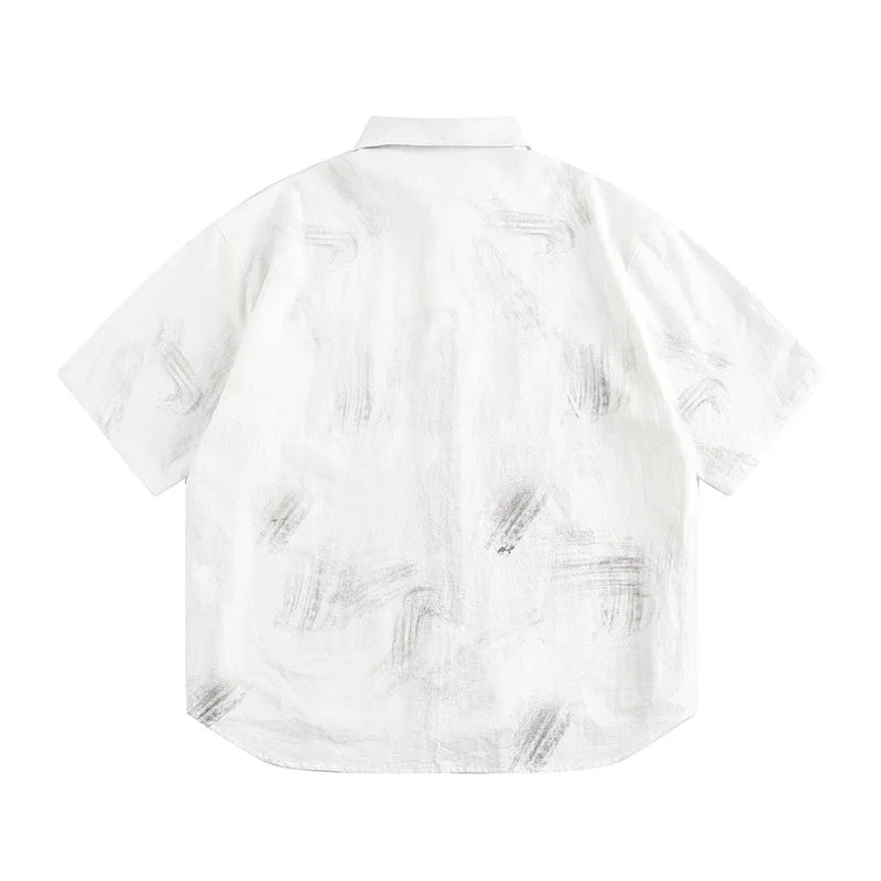 Hip Hop Vintage Graffiti Printed Shirts Short Sleeves Casual White Top Tees For Male Oversized