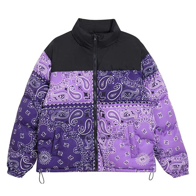 Hip Hop Printed Jackets Parka Streetwear Harakuju Cotton Padded Zipper Jackets For Male Windbreak