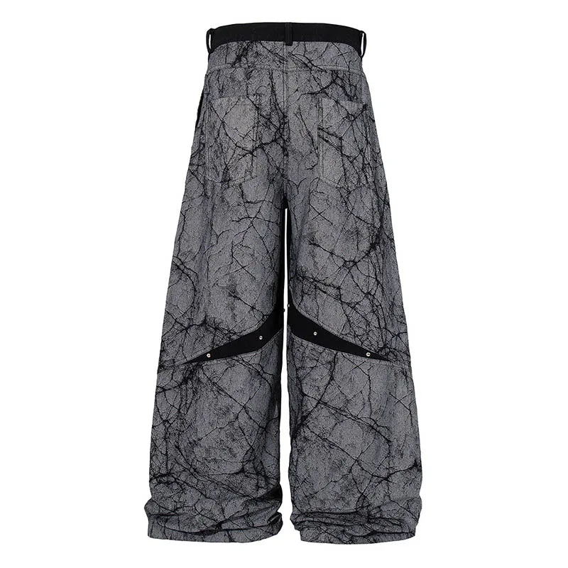 Vintage Hi Street Cargo Jeans Pants Streetwear Hip Hop Casual Denim Trousers For Male Patchwork