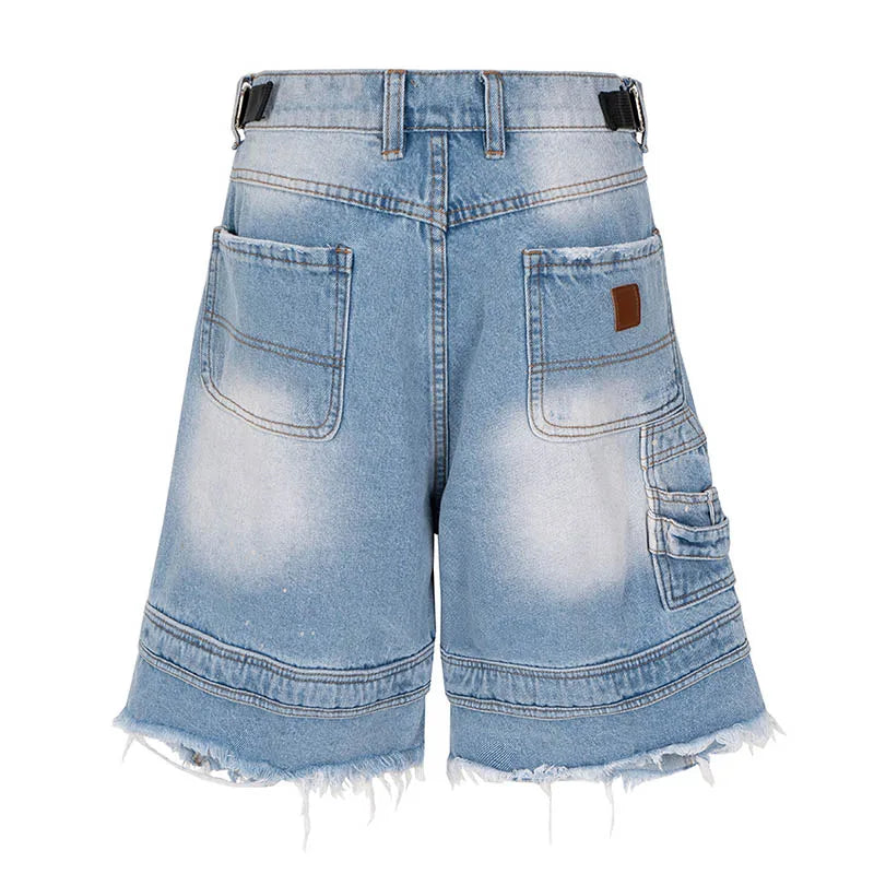 Vintage Hip Hop Ripped Jeans Short Streetwear Harakuju Casual Denim Short For Male Multi Pockets