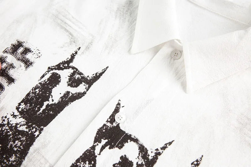 Hip Hop Vintage Graffiti Printed Shirts Short Sleeves Casual White Top Tees For Male Oversized