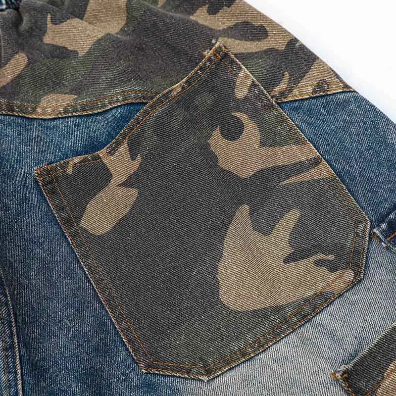 Hip Hop  Camouflage Printed Jeans Pants Patchwork Streetwear Casual Denim Trousers For Male