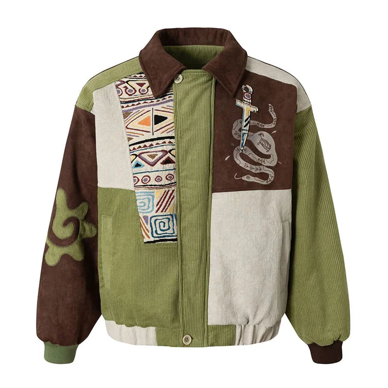 Vintage Winter Cotton Lined Jackets Coats Harakuju Streetwear Patchwork Casual Outwear Tops For Male Parka