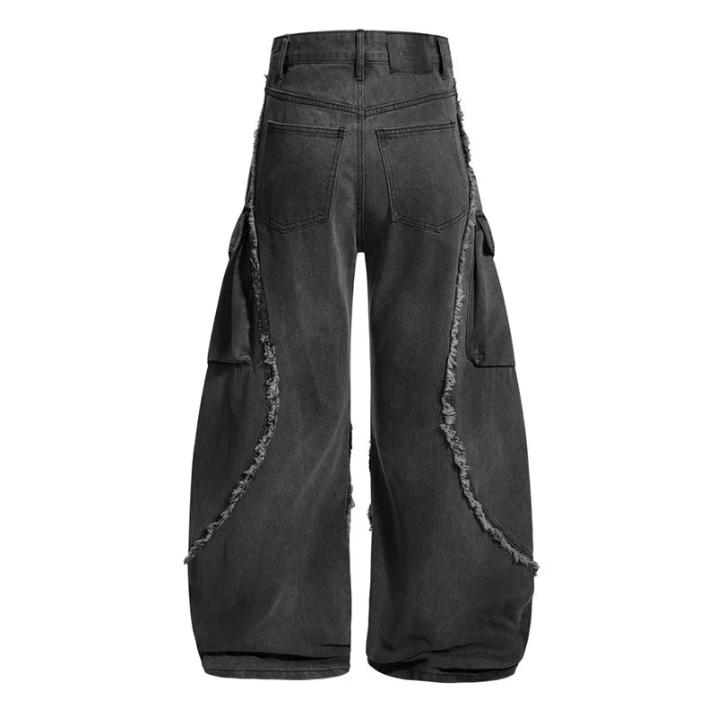 Vintage Hip Hop Loose Casual Jeans Pants Washed Harakuju Streetwear Denim Trousers For Male