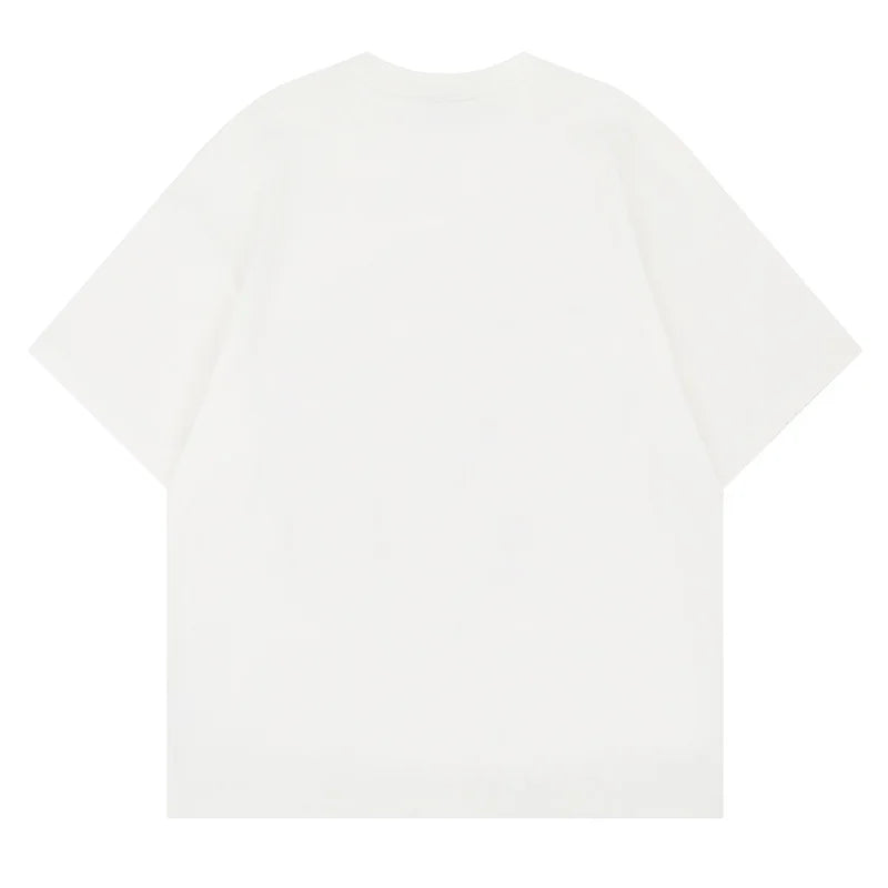 Vintage Hi Street Star Patches Tshirt Short Sleeves Hip Hop Streetwear Top Tees Cotton