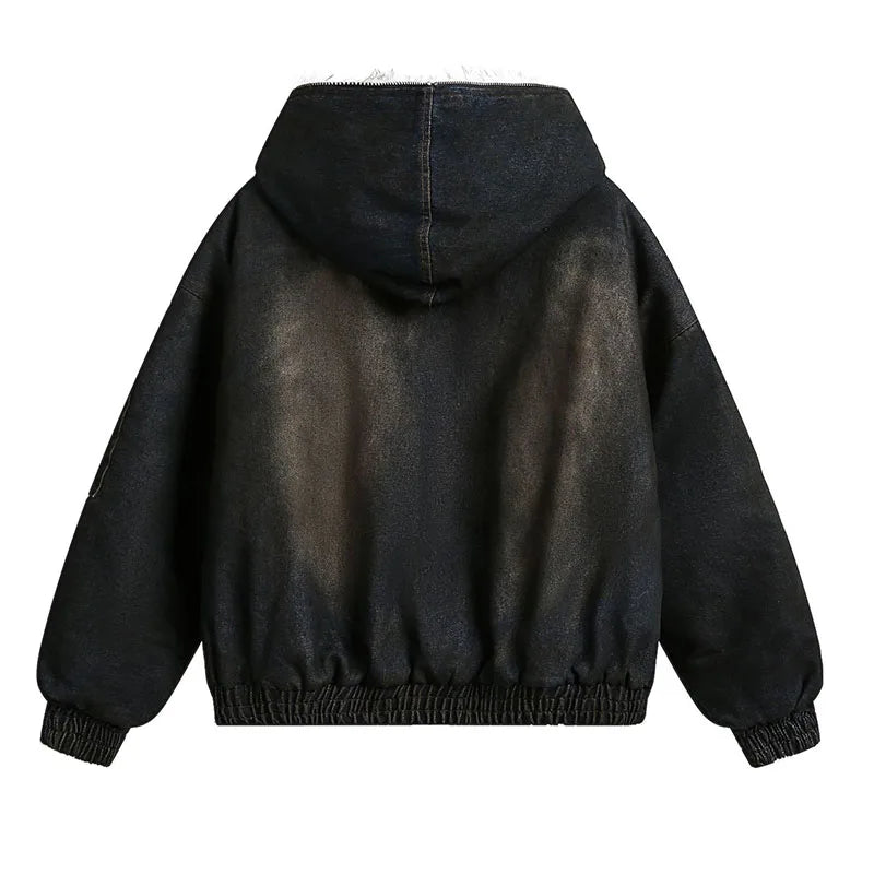 Oversized Hip Hop Winter Denim Parkas Vintage Harakuju Streetwear Casual Jackets Coats For Male With Fur Collar