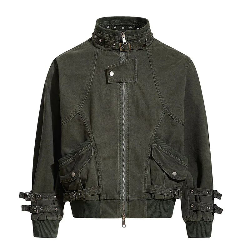 Vintage Cargo Casual Jackets Coats Stand Collar Fashion Streetwear Outwear Tops For Male Patchwork