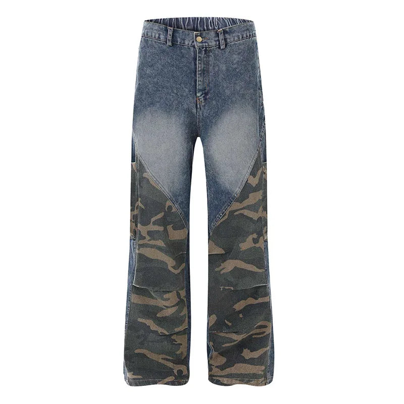 Hip Hop  Camouflage Printed Jeans Pants Patchwork Streetwear Casual Denim Trousers For Male