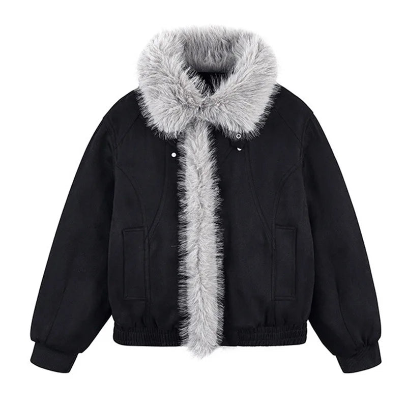 Hip Hop Vintage Winter Jackets Coats Fur Collar Warm Loose Outwear Tops For Male Streetwear