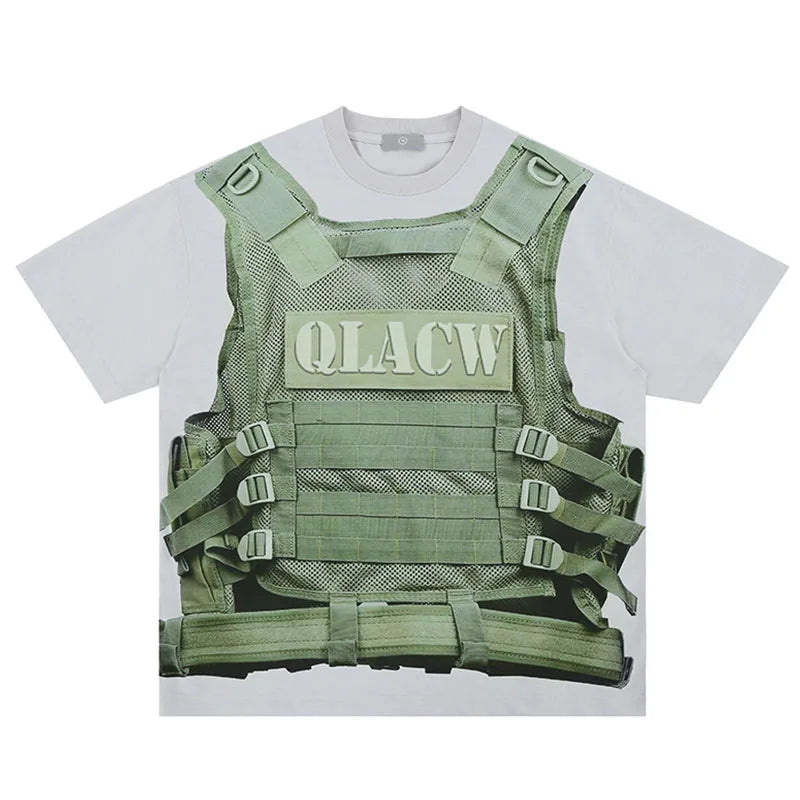 Hi Street Vest Printed Casual T shirts Streetwear Hip Hop Vintage Top Tees For Male Oversized