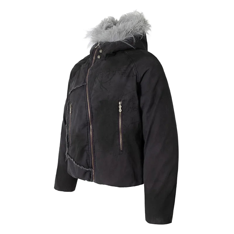 Oversized Hip Hop Vintage Warm Parka Coats Harajuku Thermal Fleece Casual Outwear Jackets For Male Fur Collar