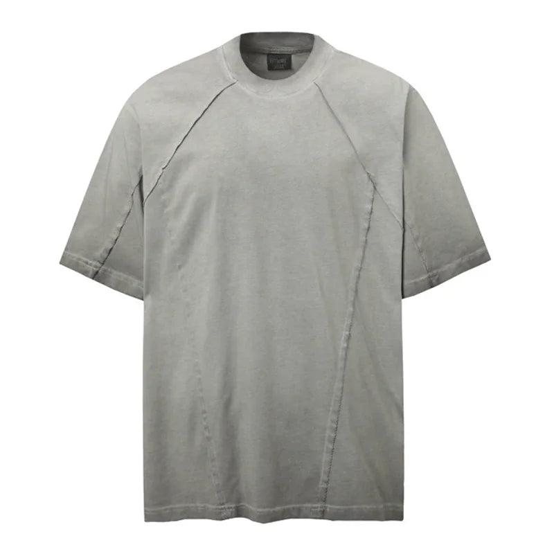 Vintage Hi Street Summer Casual Tshirt Short Sleeves  Streetwear Top Tees  For Male Patchwork