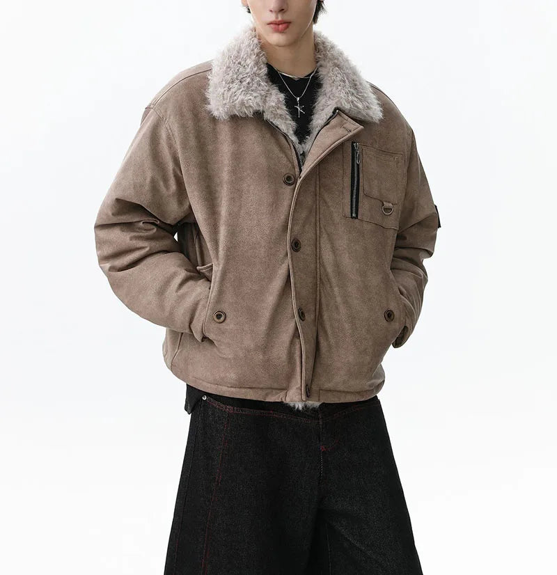 Vintage Fashion Casual Jacket Coats Fur Collar Harakuju Streetwear Outwear Tops For Male Windbreak