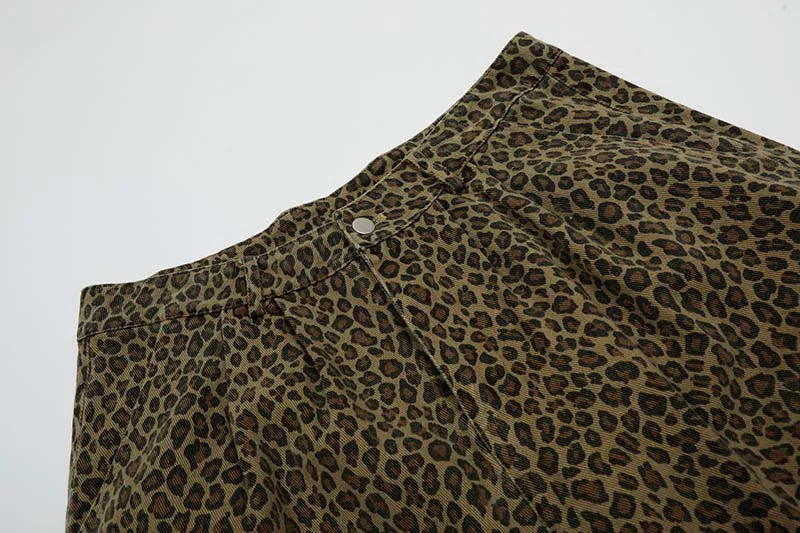 Summer Lepoard Printed Ripped Jeans Shorts Streetwear Washed Loose Denim Shorts For Male Hip Hop