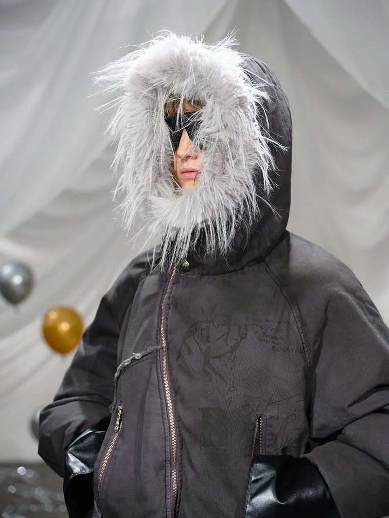 Oversized Hip Hop Vintage Warm Parka Coats Harajuku Thermal Fleece Casual Outwear Jackets For Male Fur Collar