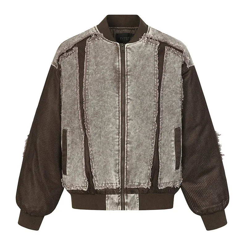 Fashion Hip Hop Vintage Baseball Jackets Harakuju Streetwear Washed Outwear Coats For Male Patchwork