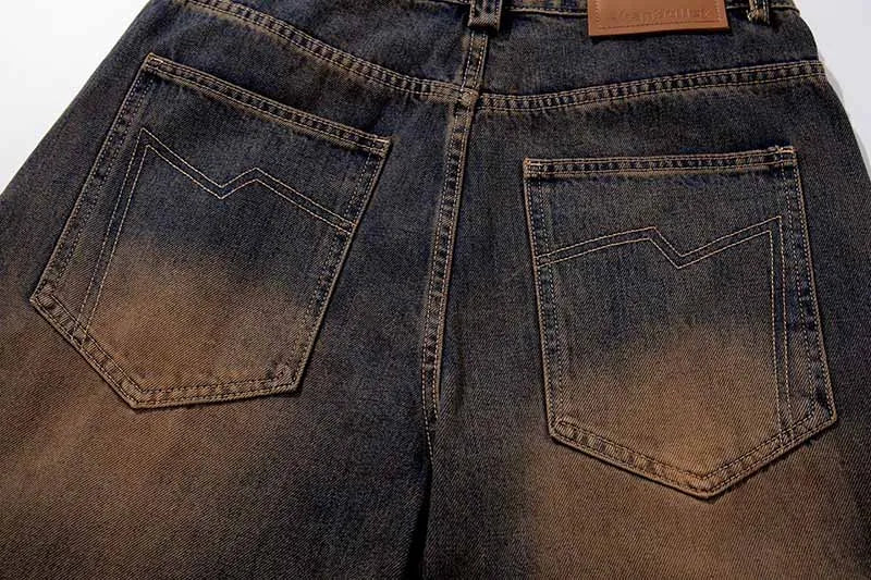 Vintage Hi Street Cargo Jeans Pants Multi Pockets Streetwear Casual Denim Trousers For Male Washed