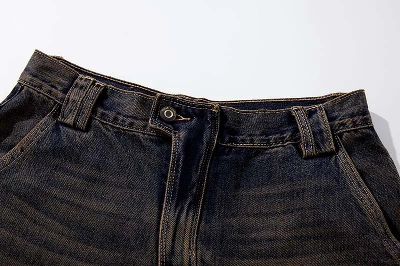 Vintage Hi Street Cargo Jeans Pants Multi Pockets Streetwear Casual Denim Trousers For Male Washed