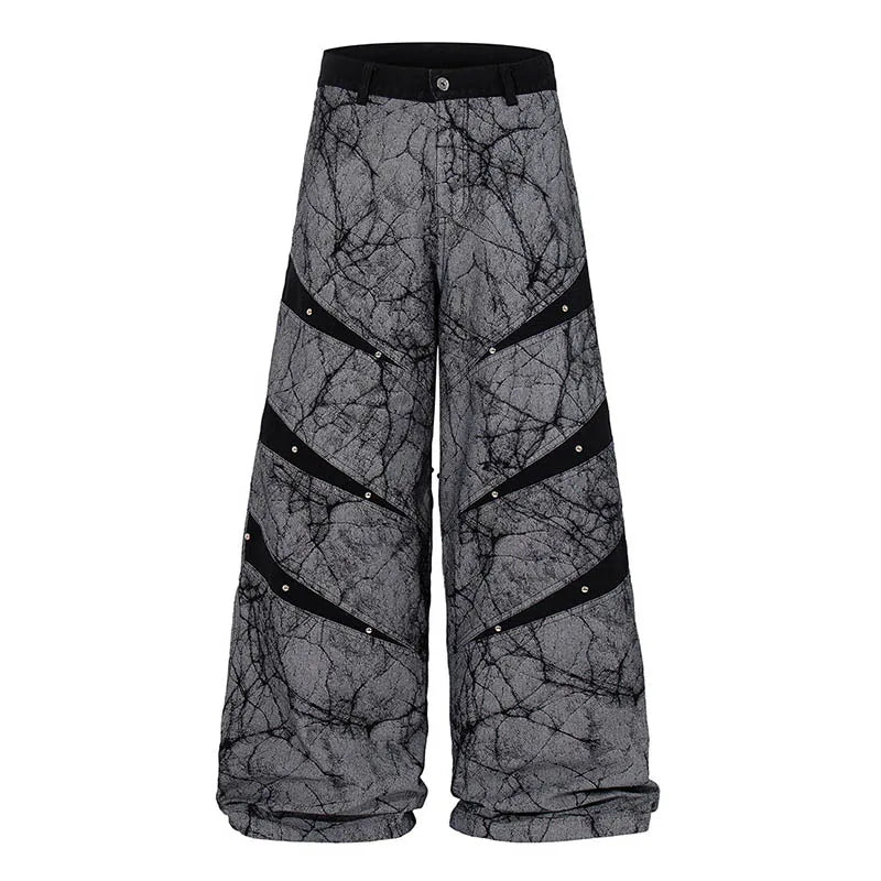 Vintage Hi Street Cargo Jeans Pants Streetwear Hip Hop Casual Denim Trousers For Male Patchwork