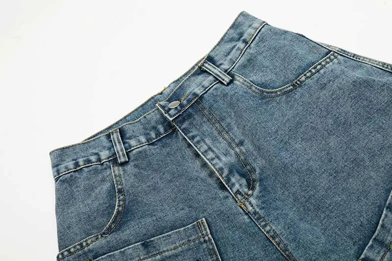 Hi Street Irregular Patchwork Pants Multi Pockets Streetwear Casual Trousers For Male Hip Hop