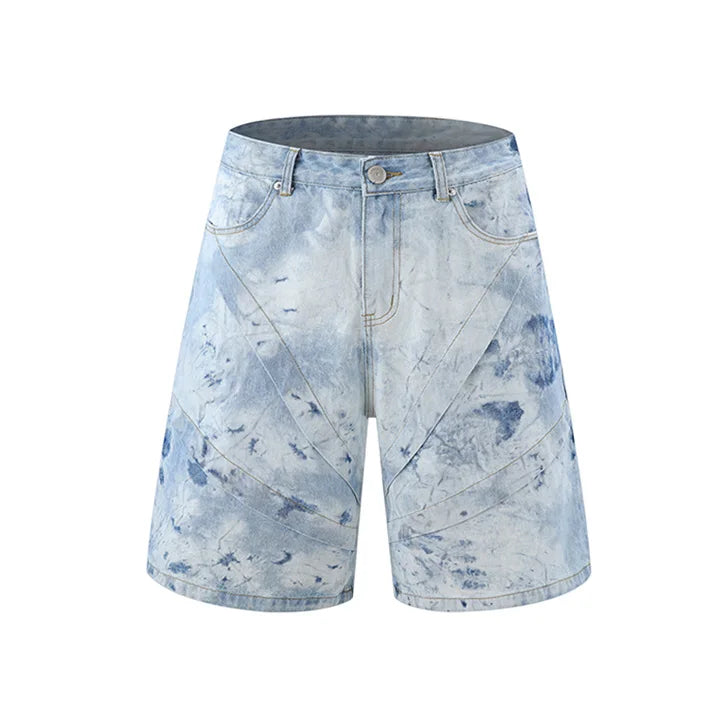Hi Street Printed Casual Jeans Shorts Streetwear Washed Straight Denim Short For Male Patchwork