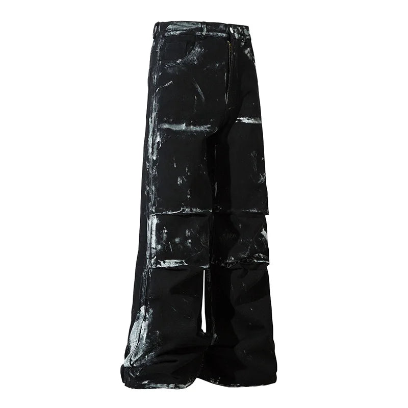 Hi Street Graffiti Printed Jeans Pants Black Loose Hip Hop Denim Trousers For Male Straight