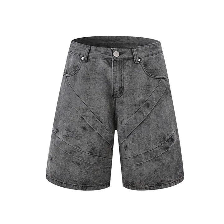 Hi Street Printed Casual Jeans Shorts Streetwear Washed Straight Denim Short For Male Patchwork