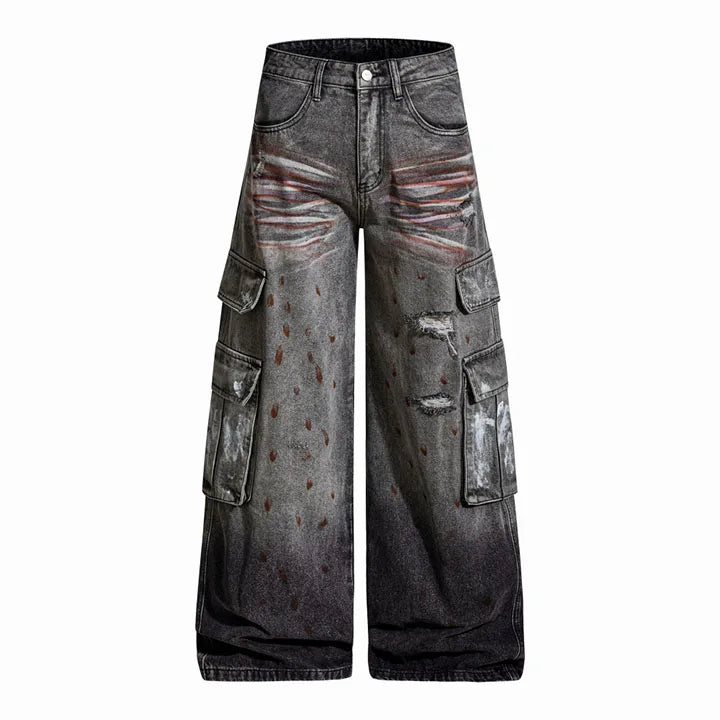 Hip Hop Vintage Ripped Jeans Pants Streetwear Harakuju Washed Denim Trousers For Male Hi Street