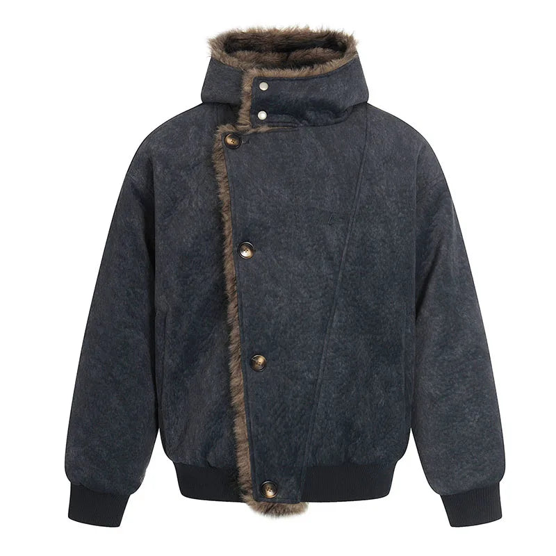 Vintage Hip Hop Warm Jacket Coats Harakuju Thermal Casual Outwear Tops For Male Patchwork