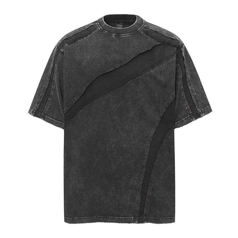 Hip Hop Irregular Patchwork Casual T shirt Washed Streetwear Summer Top Tees For Male Vintage