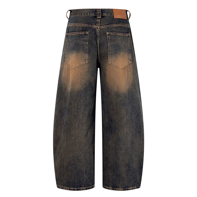 Vintage Hi Street Cargo Jeans Pants Multi Pockets Streetwear Casual Denim Trousers For Male Washed