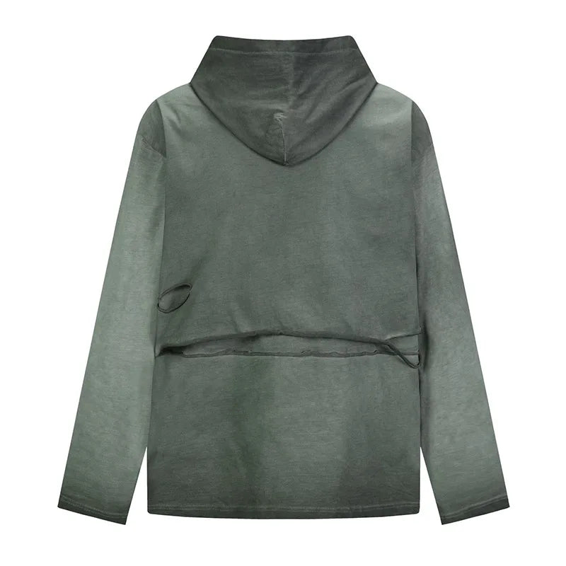 Harkuju Oversized Ripped Sweatshirt Streetwear Hip Hop Casual Pullover Hoodies For Male Spring Autumn