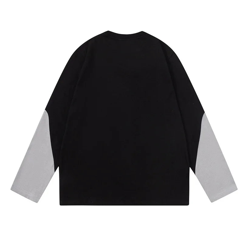 Fashion Hip Hop Long Sleeves T-shirt Embroidery Streetwear Casual Top Tees For Male Spring Autumn