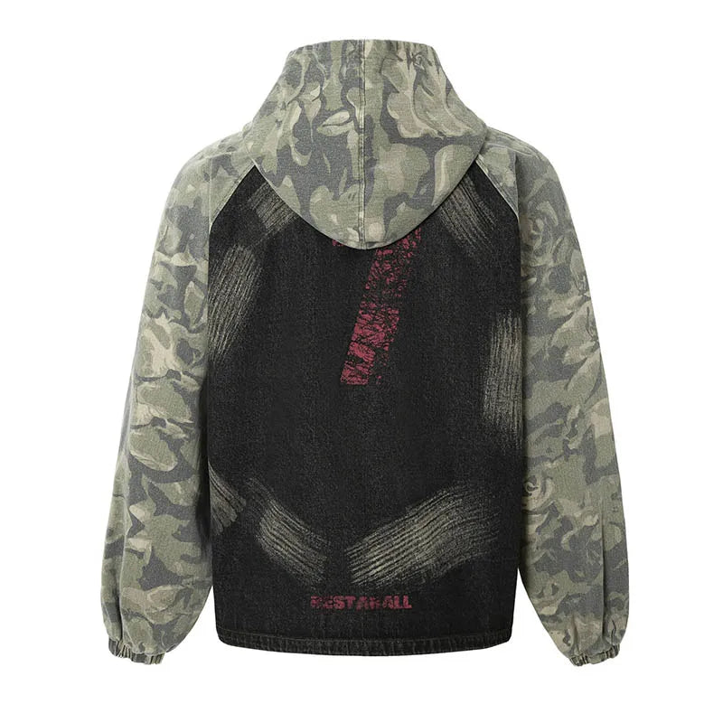 Camouflage Printed Vintage Jackets Hip Hop Oversized Streetwear Pullover Hoodies For Male Graffiti
