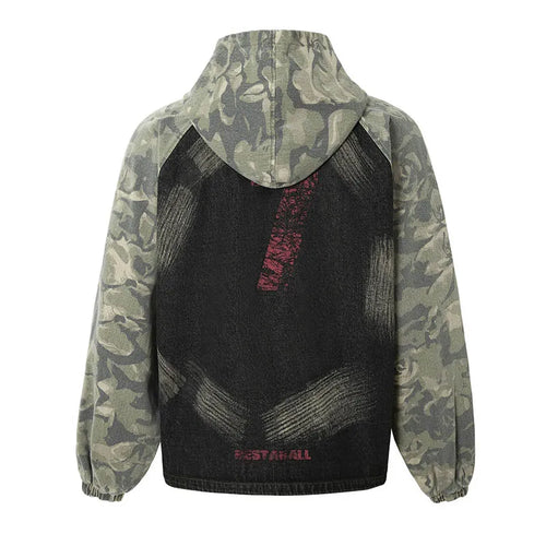 Camouflage Printed Vintage Jackets Hip Hop Oversized Streetwear Pullover Hoodies For Male Graffiti