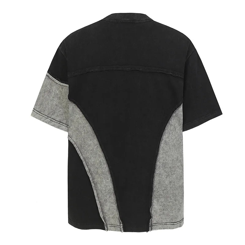 Irregular Patchwork Hip Hop T shirt Washed Streetwear Summer Top Tees For Male Hi Street