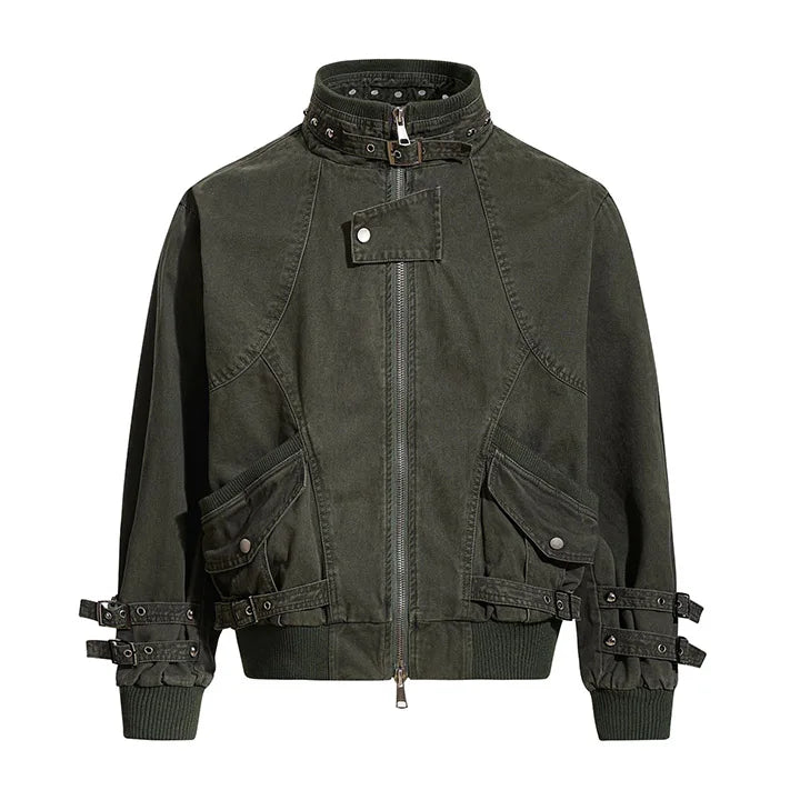 Vintage Cargo Casual Jackets Coats Stand Collar Fashion Streetwear Outwear Tops For Male Patchwork