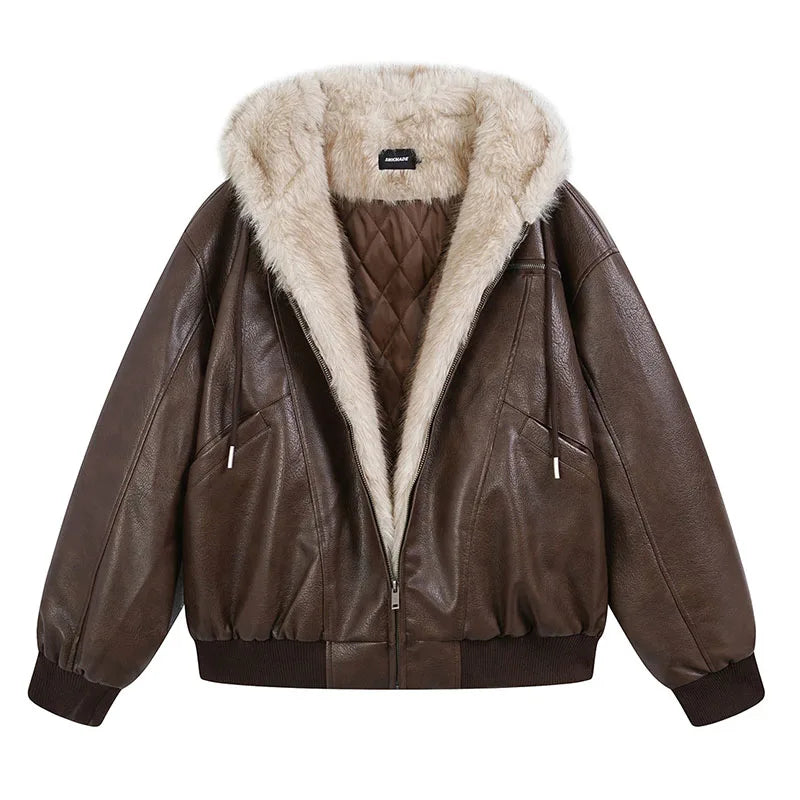 Vintage Winter Warm Leather Jackets Harakuju Streetwear Casual Outwear Coats For Male Thermal