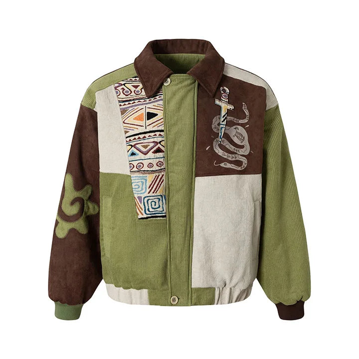 Vintage Winter Cotton Lined Jackets Coats Harakuju Streetwear Patchwork Casual Outwear Tops For Male Parka