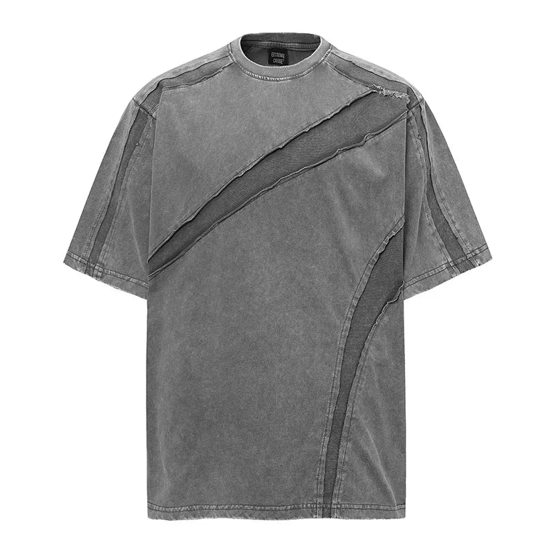 Hip Hop Irregular Patchwork Casual T shirt Washed Streetwear Summer Top Tees For Male Vintage
