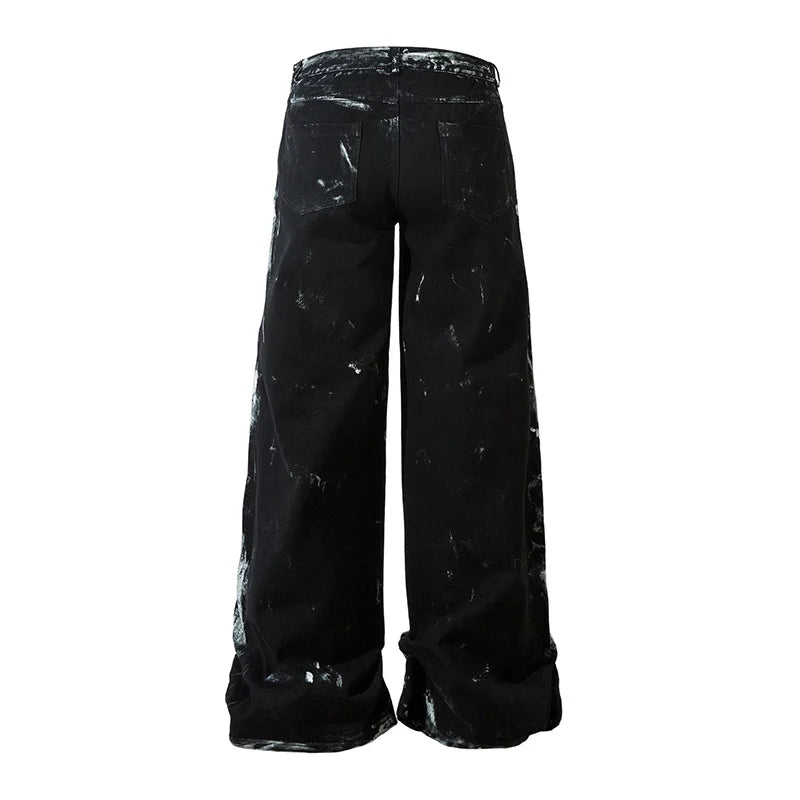 Hi Street Graffiti Printed Jeans Pants Black Loose Hip Hop Denim Trousers For Male Straight