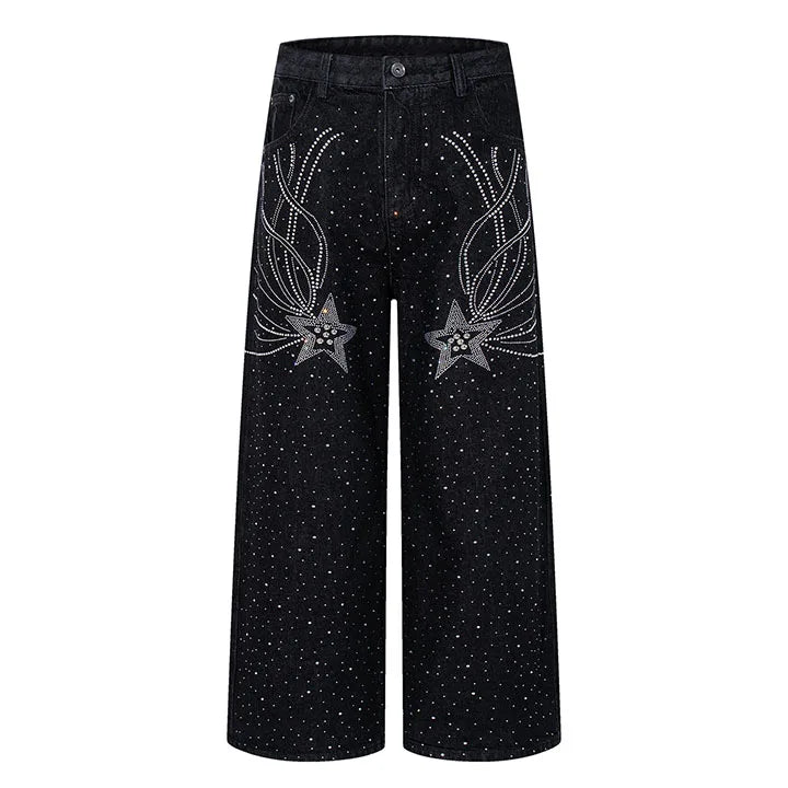 Vintage Hi Street Drill Printed Jeans Pants Washed Harakuju Streetwear Denim Trousers For Male Loose Fit