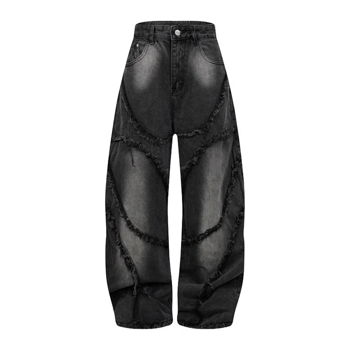 Vintage Hip Hop Casual Jeans Pants Streetwear Harakuju Black Denim Trousers For Male Patchwork
