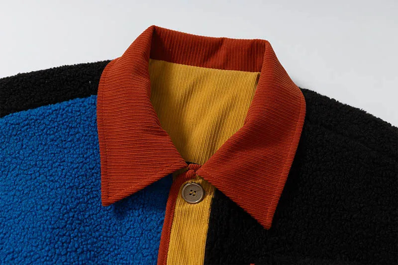 Fashion Patchwork Fluffy Cotton Jacket Coats Harakuju Hip Hop Streetwear Casual Outwear Tops For Male