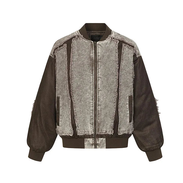 Fashion Hip Hop Vintage Baseball Jackets Harakuju Streetwear Washed Outwear Coats For Male Patchwork