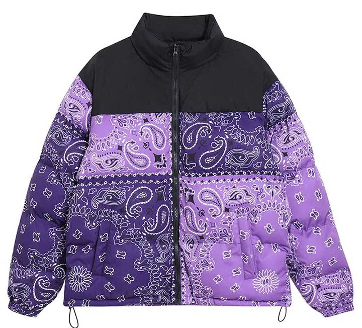 Hip Hop Printed Jackets Parka Streetwear Harakuju Cotton Padded Zipper Jackets For Male Windbreak
