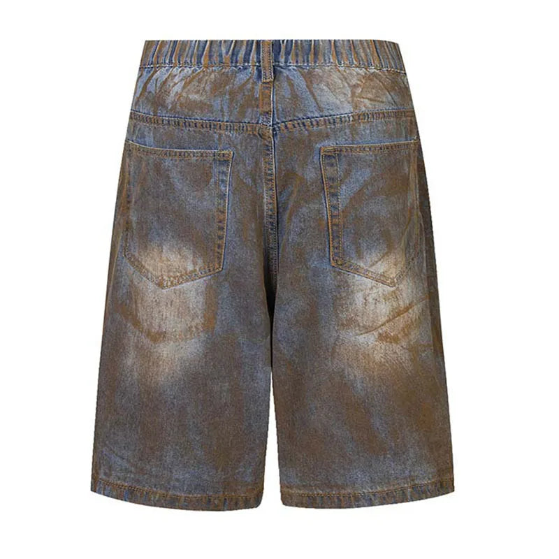 Hi Street Printed Casual Denim Shorts Hip Hop Baggy Streetwear Jeans Shorts For Male